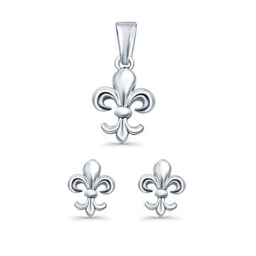 Fleur de Lis Jewelry Set Pendant Drop Dangle Earring 925 Sterling Silver